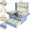 imageDajasan Jewelry Box for Girls Women PU Leather Jewelry Organizer Box 3 Layers Jewelry Gift Box for Christmas Valentines Day Birthday Mothers Day PinkBlue  Velvet