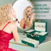 imageDajasan Jewelry Box for Girls Women PU Leather Jewelry Organizer Box 3 Layers Jewelry Gift Box for Christmas Valentines Day Birthday Mothers Day PinkBlackish Green  Velvet