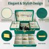 imageDajasan Jewelry Box for Girls Women PU Leather Jewelry Organizer Box 3 Layers Jewelry Gift Box for Christmas Valentines Day Birthday Mothers Day PinkBlackish Green  Velvet