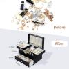 imageDajasan Jewelry Box for Girls Women PU Leather Jewelry Organizer Box 3 Layers Jewelry Gift Box for Christmas Valentines Day Birthday Mothers Day PinkBlack  Leather