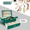 imageDajasan Jewelry Box for Girls Women PU Leather Jewelry Organizer Box 3 Layers Jewelry Gift Box for Christmas Valentines Day Birthday Mothers Day PinkBlackish Green  Velvet