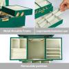 imageDajasan Jewelry Box for Girls Women PU Leather Jewelry Organizer Box 3 Layers Jewelry Gift Box for Christmas Valentines Day Birthday Mothers Day PinkBlackish Green  Velvet