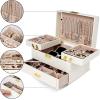 imageDajasan Jewelry Box for Girls Women PU Leather Jewelry Organizer Box 3 Layers Jewelry Gift Box for Christmas Valentines Day Birthday Mothers Day PinkCloud White  Gold