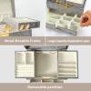 imageDajasan Jewelry Box for Girls Women PU Leather Jewelry Organizer Box 3 Layers Jewelry Gift Box for Christmas Valentines Day Birthday Mothers Day PinkGrey  Velvet