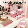 imageDajasan Jewelry Box for Girls Women PU Leather Jewelry Organizer Box 3 Layers Jewelry Gift Box for Christmas Valentines Day Birthday Mothers Day PinkPink  Leather