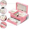 imageDajasan Jewelry Box for Girls Women PU Leather Jewelry Organizer Box 3 Layers Jewelry Gift Box for Christmas Valentines Day Birthday Mothers Day PinkPink  Leather