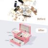 imageDajasan Jewelry Box for Girls Women PU Leather Jewelry Organizer Box 3 Layers Jewelry Gift Box for Christmas Valentines Day Birthday Mothers Day PinkPink  Leather