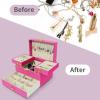 imageDajasan Jewelry Box for Girls Women PU Leather Jewelry Organizer Box 3 Layers Jewelry Gift Box for Christmas Valentines Day Birthday Mothers Day PinkRose Red  Velvet