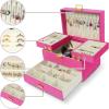 imageDajasan Jewelry Box for Girls Women PU Leather Jewelry Organizer Box 3 Layers Jewelry Gift Box for Christmas Valentines Day Birthday Mothers Day PinkRose Red  Velvet