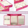 imageDajasan Jewelry Box for Girls Women PU Leather Jewelry Organizer Box 3 Layers Jewelry Gift Box for Christmas Valentines Day Birthday Mothers Day PinkRose Red  Velvet