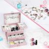 imageDajasan Jewelry Boxes for Women Girls Jewelry Storage Organizer 4 Layers Large Jewelry Organizer Box with 2 Drawers for Friends Wife or Mother Gift PinkLight Pink  Silver