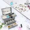 imageDajasan Jewelry Boxes for Women Girls Jewelry Storage Organizer 4 Layers Large Jewelry Organizer Box with 2 Drawers for Friends Wife or Mother Gift PinkGrey  Silver