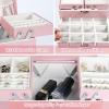 imageDajasan Jewelry Boxes for Women Girls Jewelry Storage Organizer 4 Layers Large Jewelry Organizer Box with 2 Drawers for Friends Wife or Mother Gift PinkLight Pink  Silver