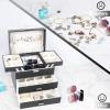 imageDajasan Jewelry Boxes for Women Girls Jewelry Storage Organizer 4 Layers Large Jewelry Organizer Box with 2 Drawers for Friends Wife or Mother Gift PinkBlack  Silver