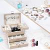 imageDajasan Jewelry Boxes for Women Girls Jewelry Storage Organizer 4 Layers Large Jewelry Organizer Box with 2 Drawers for Friends Wife or Mother Gift PinkChampagne  Silver