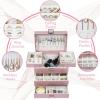 imageDajasan Jewelry Boxes for Women Girls Jewelry Storage Organizer 4 Layers Large Jewelry Organizer Box with 2 Drawers for Friends Wife or Mother Gift PinkLight Pink  Silver