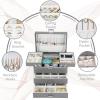 imageDajasan Jewelry Boxes for Women Girls Jewelry Storage Organizer 4 Layers Large Jewelry Organizer Box with 2 Drawers for Friends Wife or Mother Gift PinkGrey  Silver