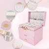 imageDajasan Jewelry Boxes for Women Girls Jewelry Storage Organizer 4 Layers Large Jewelry Organizer Box with 2 Drawers for Friends Wife or Mother Gift PinkLight Pink  Gold