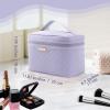 imageDajasan Makeup Bag Portable Travel Cosmetic Bag Large Makeup Organizer Bag PU Leather Makeup Organizer Case Travel Toiletry Bag for Women Girls 1181 x 67 x 709 InchLight Purple
