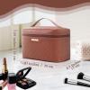 imageDajasan Makeup Bag Portable Travel Cosmetic Bag Large Makeup Organizer Bag PU Leather Makeup Organizer Case Travel Toiletry Bag for Women Girls 1181 x 67 x 709 InchBrown