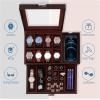 imageDajasan Watch Box Watch Case for Men 8 Slot Watch Display Case with Glass Lid Large Watch Holder Organizer Sunglass Storage Organizer for Watch Ring Jewelry Gift Idea PU Leather BlackBrown  Brown