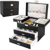 imageDajasan Jewelry Boxes for Women Girls Jewelry Storage Organizer 4 Layers Large Jewelry Organizer Box with 2 Drawers for Friends Wife or Mother Gift PinkBlack  Gold