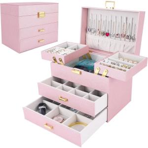 imageDajasan Jewelry Boxes for Women Girls Jewelry Storage Organizer 4 Layers Large Jewelry Organizer Box with 2 Drawers for Friends Wife or Mother Gift PinkLight Pink  Gold