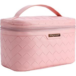 imageDajasan Makeup Bag Portable Travel Cosmetic Bag Large Makeup Organizer Bag PU Leather Makeup Organizer Case Travel Toiletry Bag for Women Girls 1181 x 67 x 709 InchPink