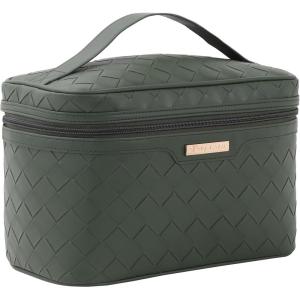 imageDajasan Makeup Bag Portable Travel Cosmetic Bag Large Makeup Organizer Bag PU Leather Makeup Organizer Case Travel Toiletry Bag for Women Girls 1181 x 67 x 709 InchGreen