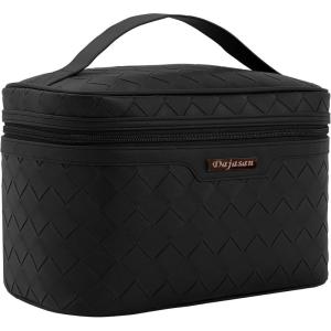 imageDajasan Makeup Bag Portable Travel Cosmetic Bag Large Makeup Organizer Bag PU Leather Makeup Organizer Case Travel Toiletry Bag for Women Girls 1181 x 67 x 709 InchBlack