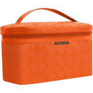 imageDajasan Makeup Bag Portable Travel Cosmetic Bag Large Makeup Organizer Bag PU Leather Makeup Organizer Case Travel Toiletry Bag for Women Girls 1181 x 67 x 709 InchOrange