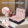 imageDajasan Jewelry Boxes for Women Girls Jewelry Organizer Box 2Layer Large Leather Jewelry Storage Case for Earring Ring Necklace Bracelets Black