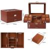 imageDajasan Watch Box Watch Case for Men 8 Slot Watch Display Case 3 Layers Large Sunglass Storage Organizer for Watch Ring Jewelry Gift Idea PU Leather BlackBrown  Brown