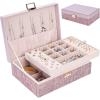 imageDajasan Jewelry Box for Girls Women 2 Layers Large Jewelry Organizer Box PU Leather Jewelry Storage Box for Girlfriend Wife Mother Teacher Gift Pink
