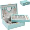 imageDajasan Jewelry Boxes for Women Girls Jewelry Organizer Box 2Layer Large Velvet Jewelry Organizer for Rings Necklaces Bracelets Watch EarringPinklight green