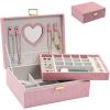 imageDajasan Jewelry Boxes for Women Girls Jewelry Organizer Box 2Layer Large Velvet Jewelry Organizer for Rings Necklaces Bracelets Watch EarringPinkpink