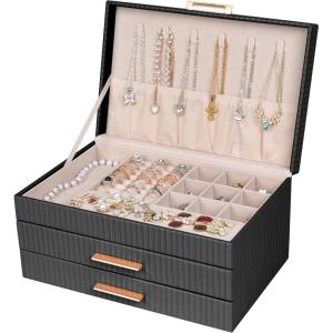 imageDajasan Jewelry Boxes for Women Jewelry Box Organizer with 2 Drawers 3Tier Large Jewelry Holder Organizer Box for Necklace Ring Earring Bracelet Gift Idea Modern Style WhiteBlack