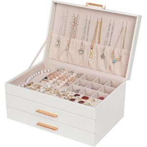 imageDajasan Jewelry Boxes for Women Jewelry Box Organizer with 2 Drawers 3Tier Large Jewelry Holder Organizer Box for Necklace Ring Earring Bracelet Gift Idea Modern Style WhiteWhite