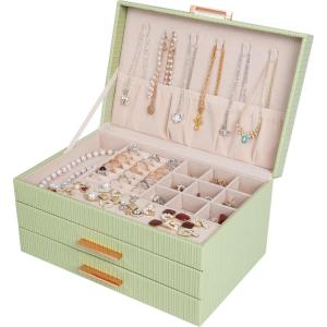 imageDajasan Jewelry Boxes for Women Jewelry Box Organizer with 2 Drawers 3Tier Large Jewelry Holder Organizer Box for Necklace Ring Earring Bracelet Gift Idea Modern Style WhiteAvocado Green