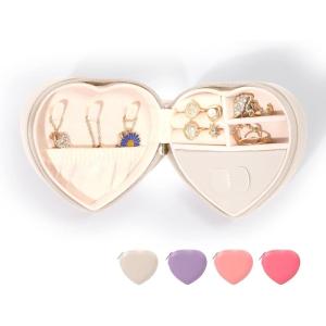 imageDajasan Small Jewelry Box Travel Jewelry Case Portable Heartshaped Leather Jewelry Box for Earrings Bracelets Rings Necklace BeigeBeige