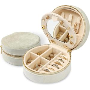 imageDajasan Velvet Jewelry Organizer Mini Travel Jewelry Case Small Portable Travel Organizer Box with Mirror for Women Girls GreyBeige 1