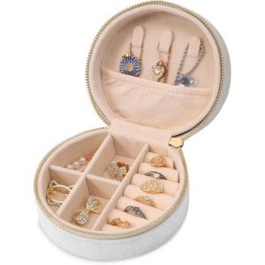 imageDajasan Velvet Jewelry Organizer Mini Travel Jewelry Case Small Portable Travel Organizer Box with Mirror for Women Girls GreyBeige 2