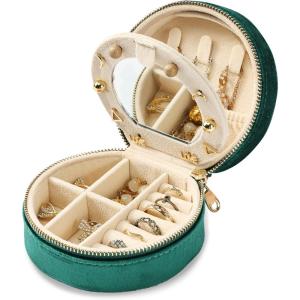imageDajasan Velvet Jewelry Organizer Mini Travel Jewelry Case Small Portable Travel Organizer Box with Mirror for Women Girls GreyEmerald Green 1