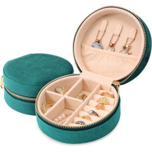 imageDajasan Velvet Jewelry Organizer Mini Travel Jewelry Case Small Portable Travel Organizer Box with Mirror for Women Girls GreyEmerald Green 2