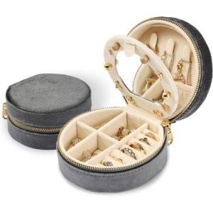 imageDajasan Velvet Jewelry Organizer Mini Travel Jewelry Case Small Portable Travel Organizer Box with Mirror for Women Girls GreyGrey 1