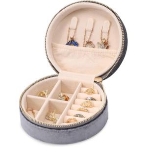 imageDajasan Velvet Jewelry Organizer Mini Travel Jewelry Case Small Portable Travel Organizer Box with Mirror for Women Girls GreyGrey 2