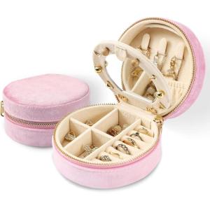 imageDajasan Velvet Jewelry Organizer Mini Travel Jewelry Case Small Portable Travel Organizer Box with Mirror for Women Girls GreyPink 1