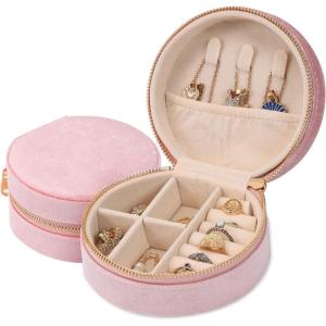 imageDajasan Velvet Jewelry Organizer Mini Travel Jewelry Case Small Portable Travel Organizer Box with Mirror for Women Girls GreyPink 2