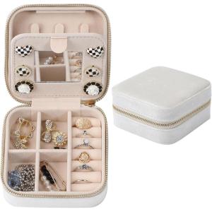 imageDajasan Velvet Travel Jewelry Box Mini Travel Jewelry Case Small Portable Travel Jewelry Organizer for Women Girls GreenBeige 3