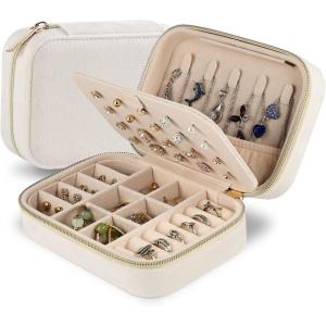 imageDajasan Velvet Travel Jewelry Box Mini Travel Jewelry Case Small Portable Travel Jewelry Organizer for Women Girls GreenBeige
